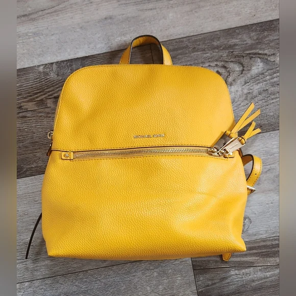 Michael Kors Rhea Medium Slim Leather Backpack-Mustard - Picture 2 of 8